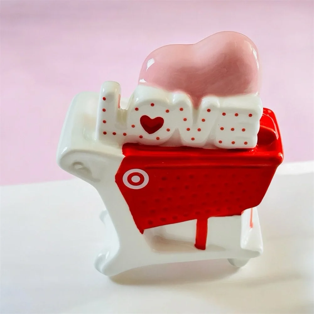 Ceramic Target Love Shopping Cart Accent in Red and Pink NEW